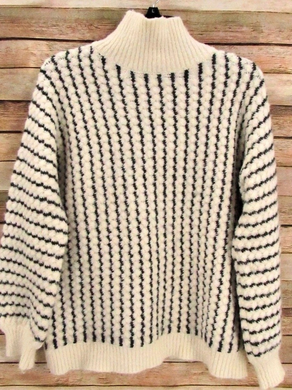 Anthropologie FRNCH Black + White Button Shoulder Mock Turtleneck Sweater - L